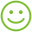 Circular green smiley face with black eyes and a big smile on a black background.