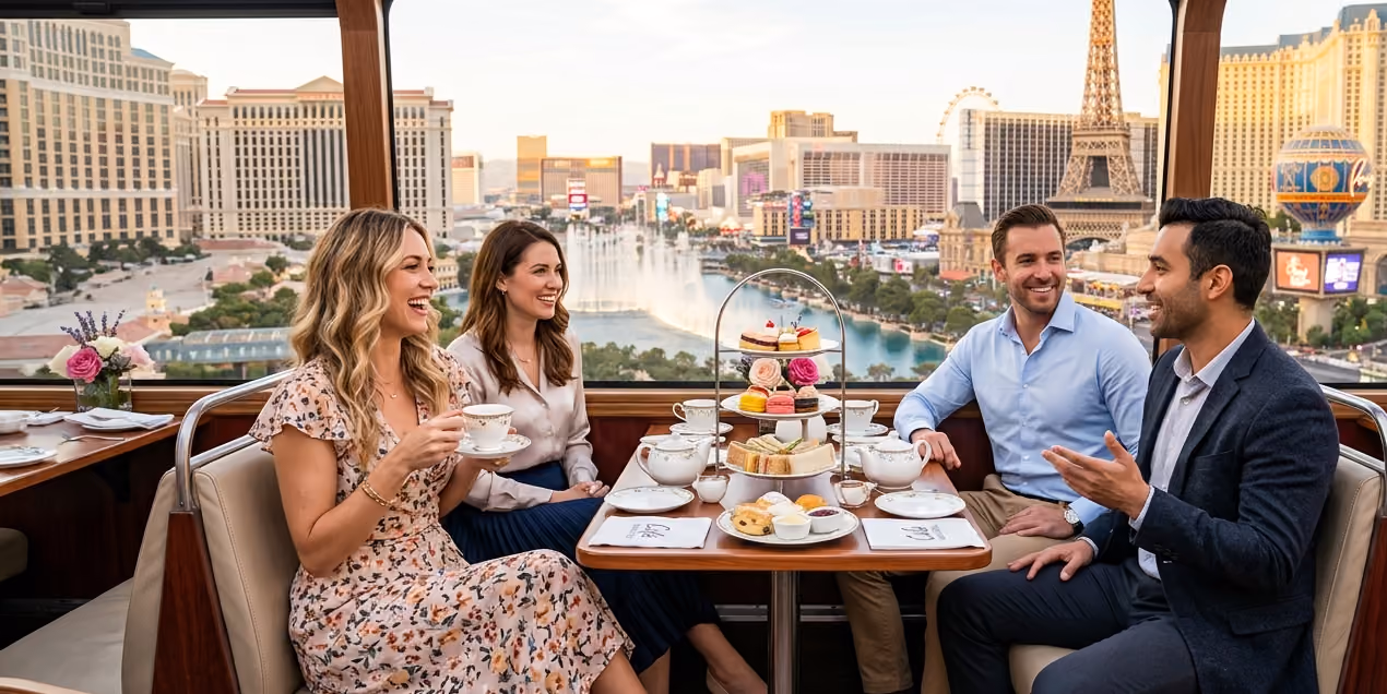 Team enjoying high tea aboard the coach