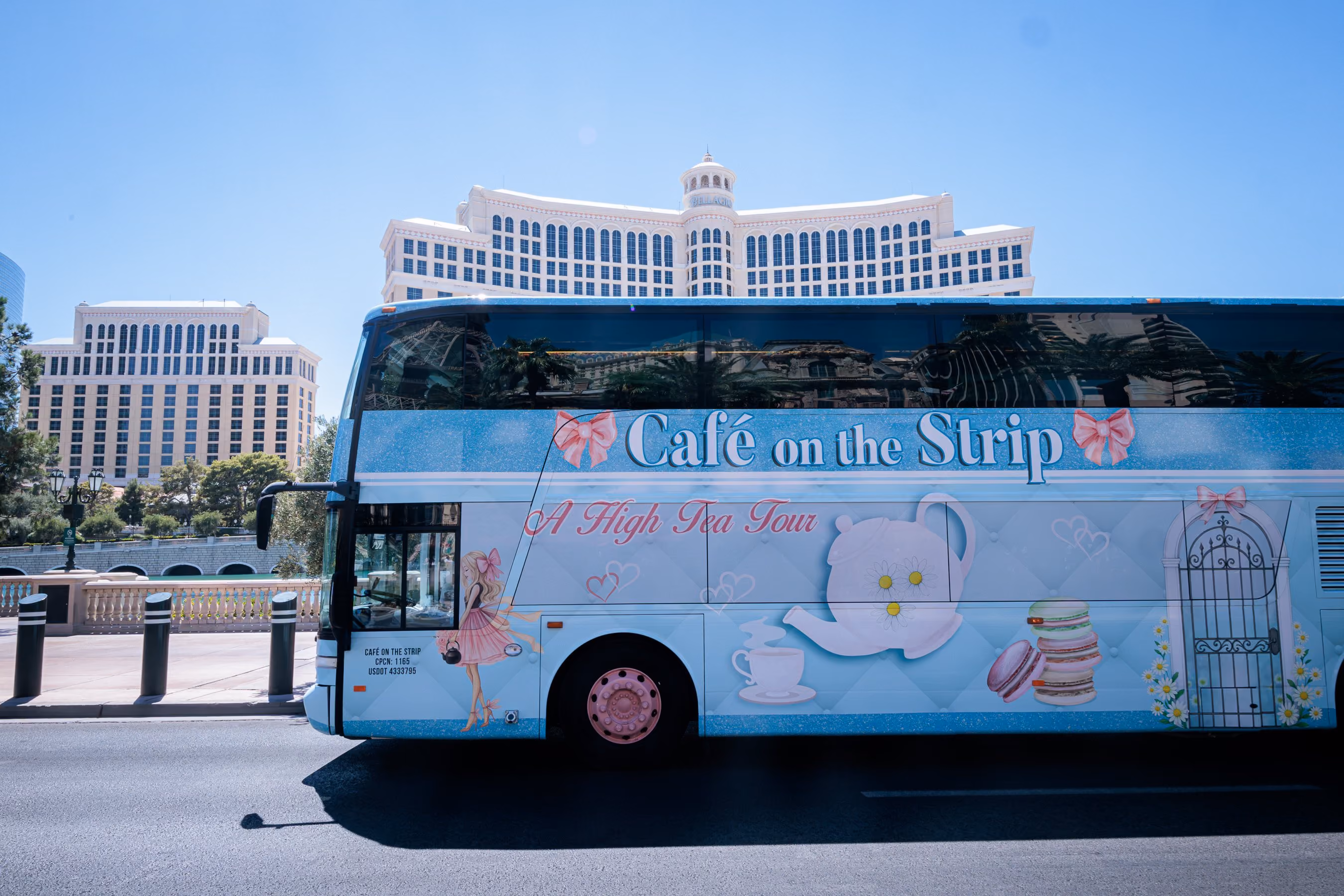 Guests with tea and views of the Las Vegas Strip