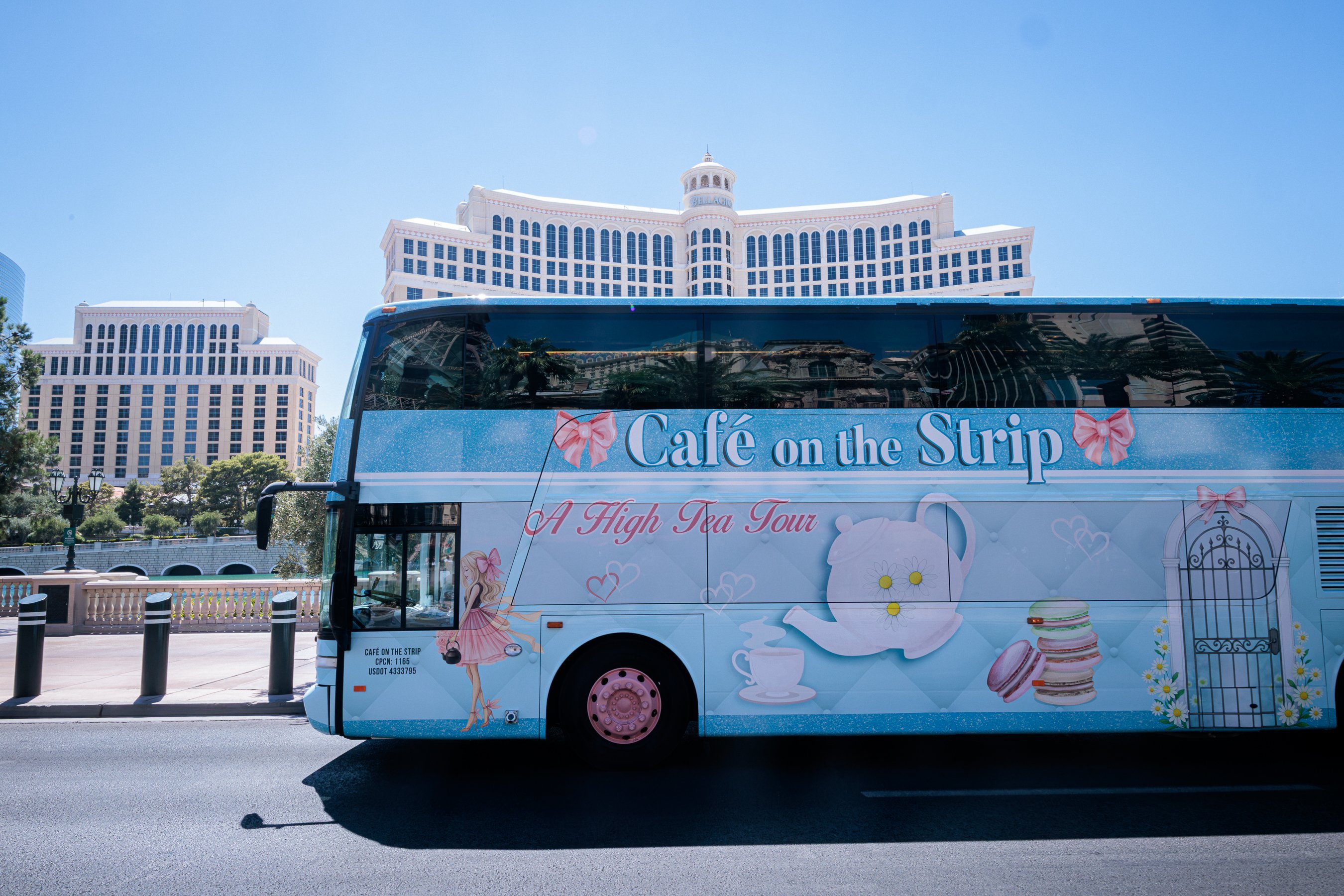 Guests with tea and views of the Las Vegas Strip