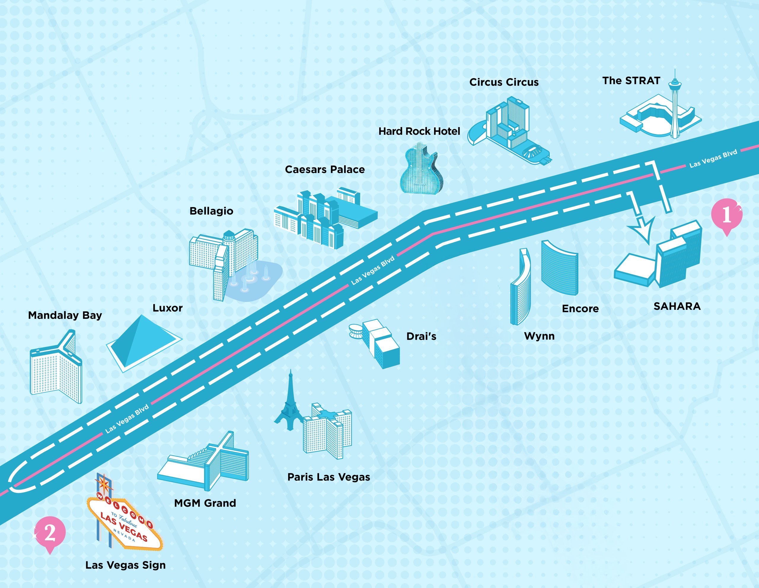 Map of the Cafe on the Strip route along the Las Vegas Strip