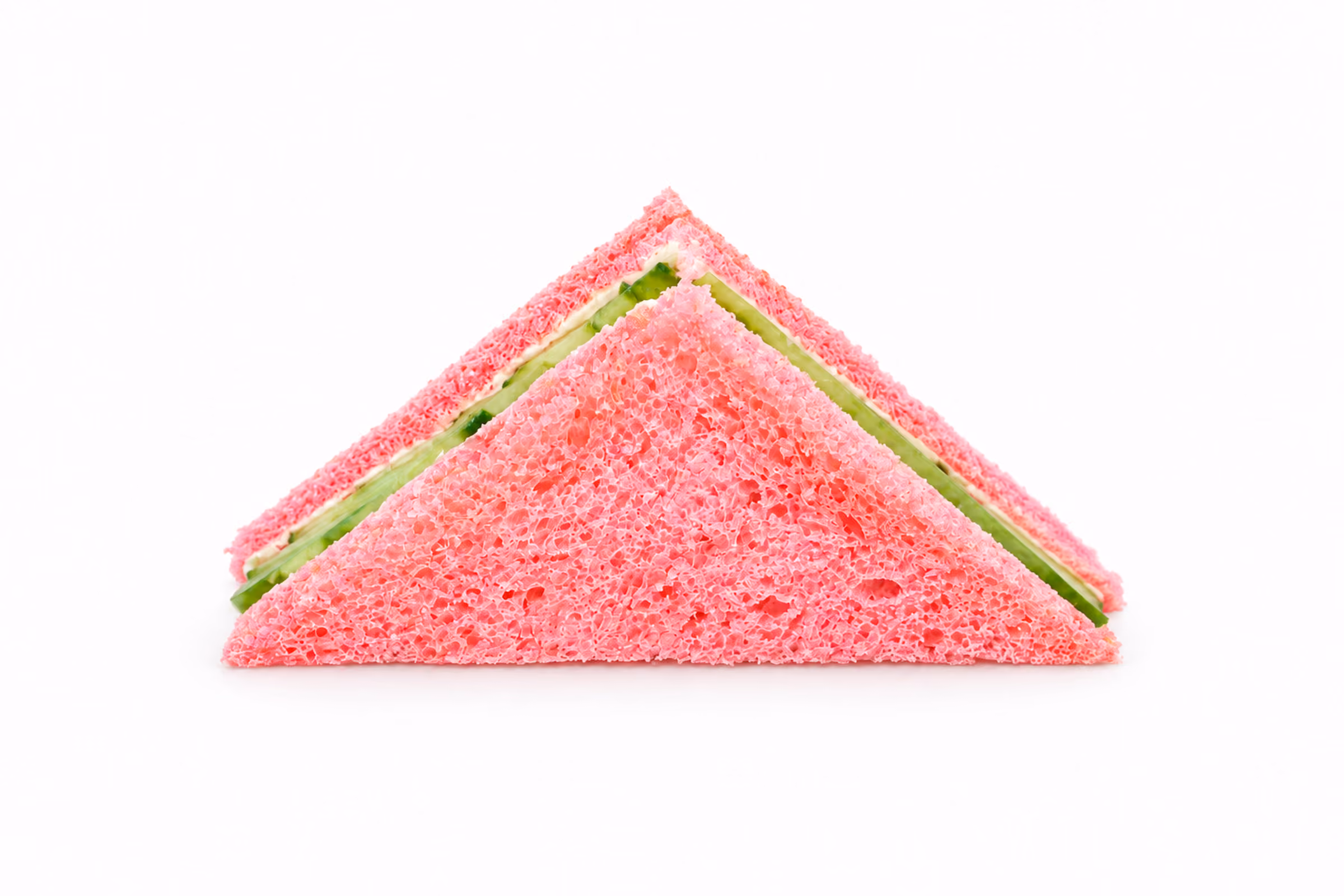 Cucumber and butter sandwich on beetroot shokupan