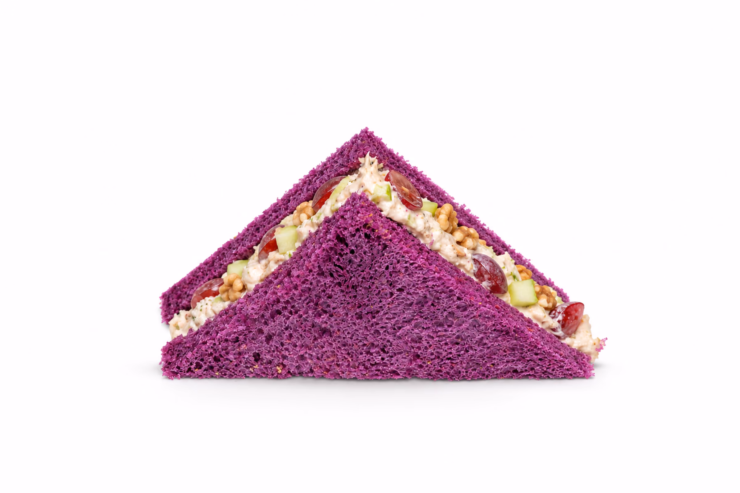 Waldorf chicken sandwich on ube shokupan
