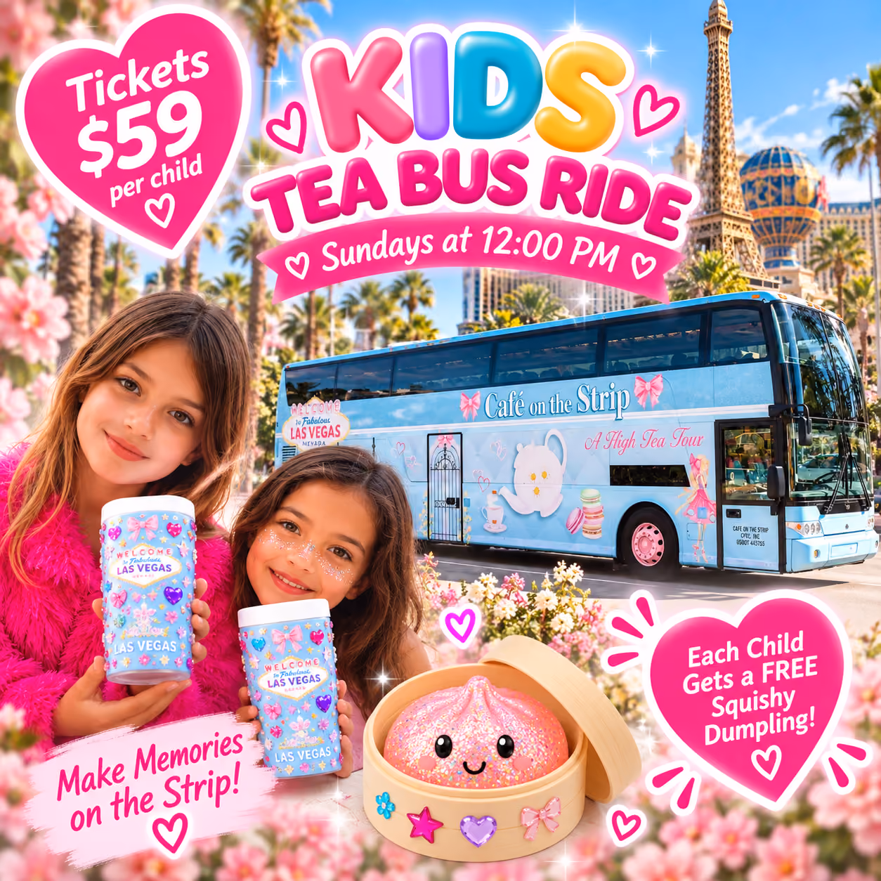 Kids Tea Bus Ride promo, Sundays at 12pm, tickets $59 per child