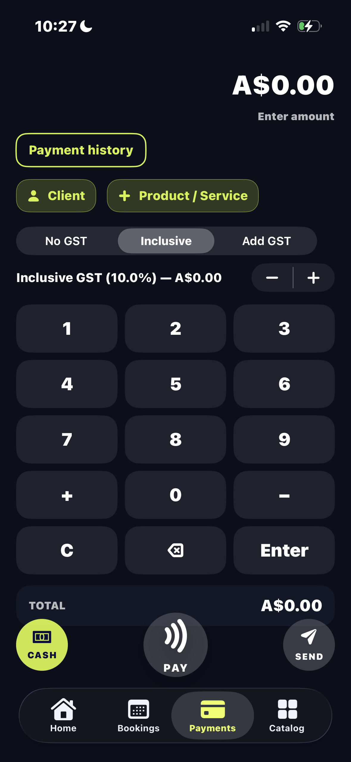Synnct payments screen
