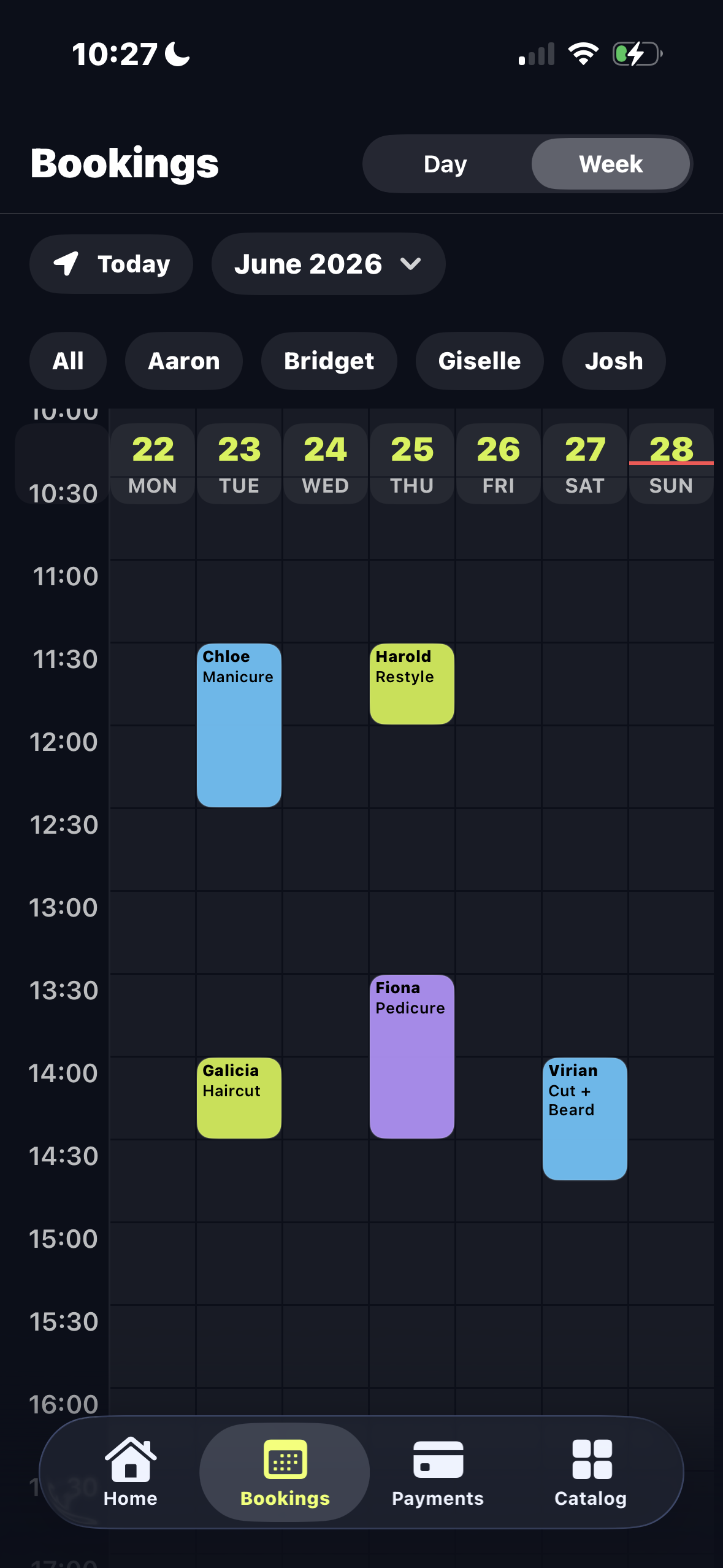 Synnct bookings week screen