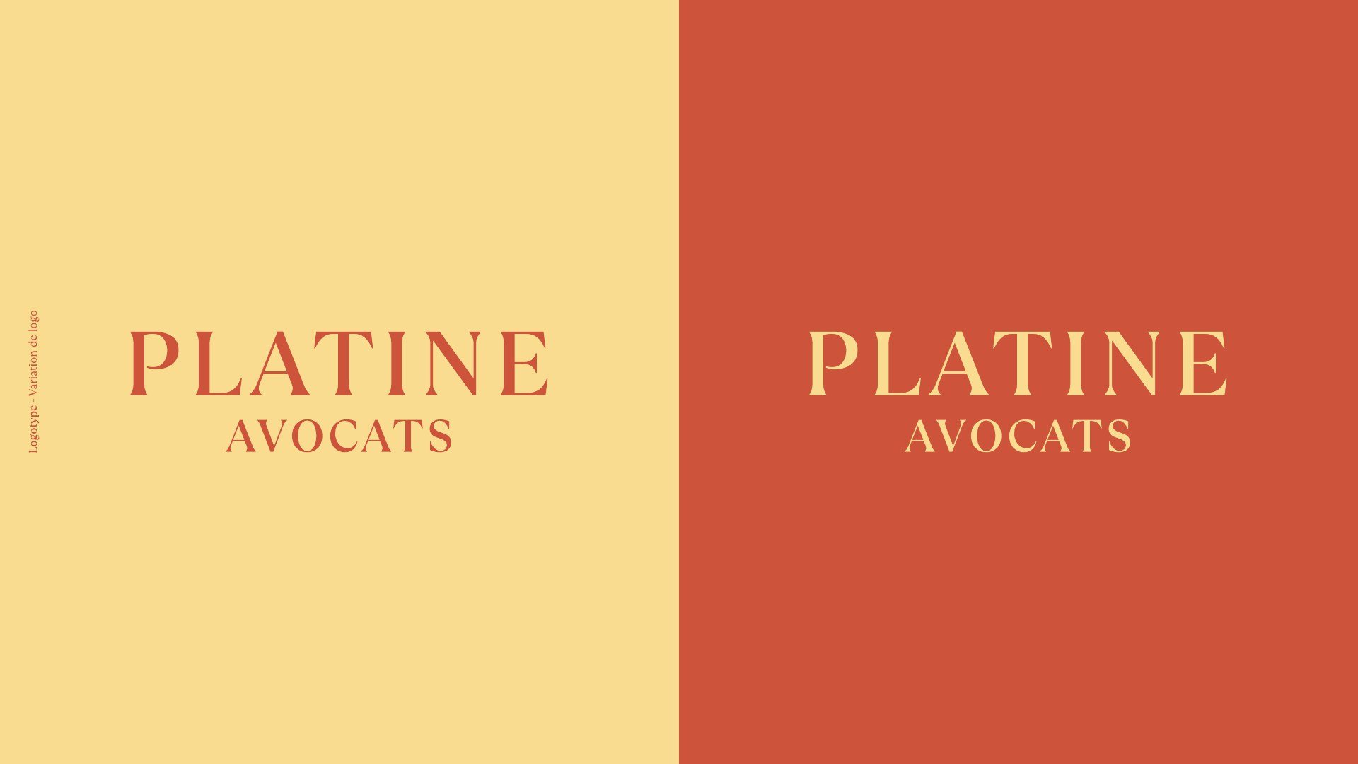Logotype Platine Avocats en terracotta sur sable et en sable sur terracotta