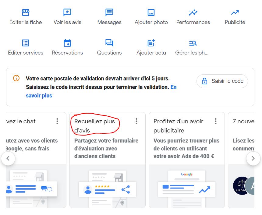 Lien court d'avis Google