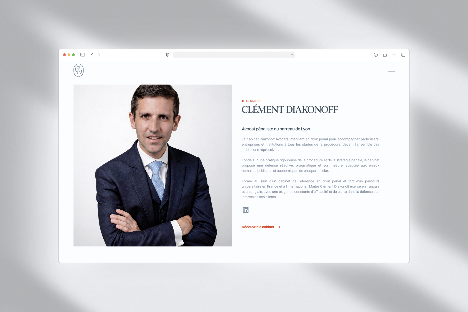 Page Le cabinet du site Diakonoff Avocats, portrait de Maître Clément Diakonoff