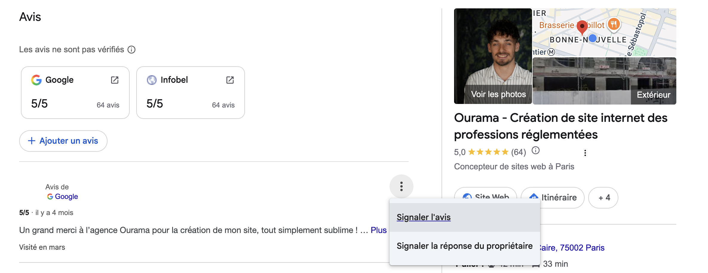 Écran avis google page google my business