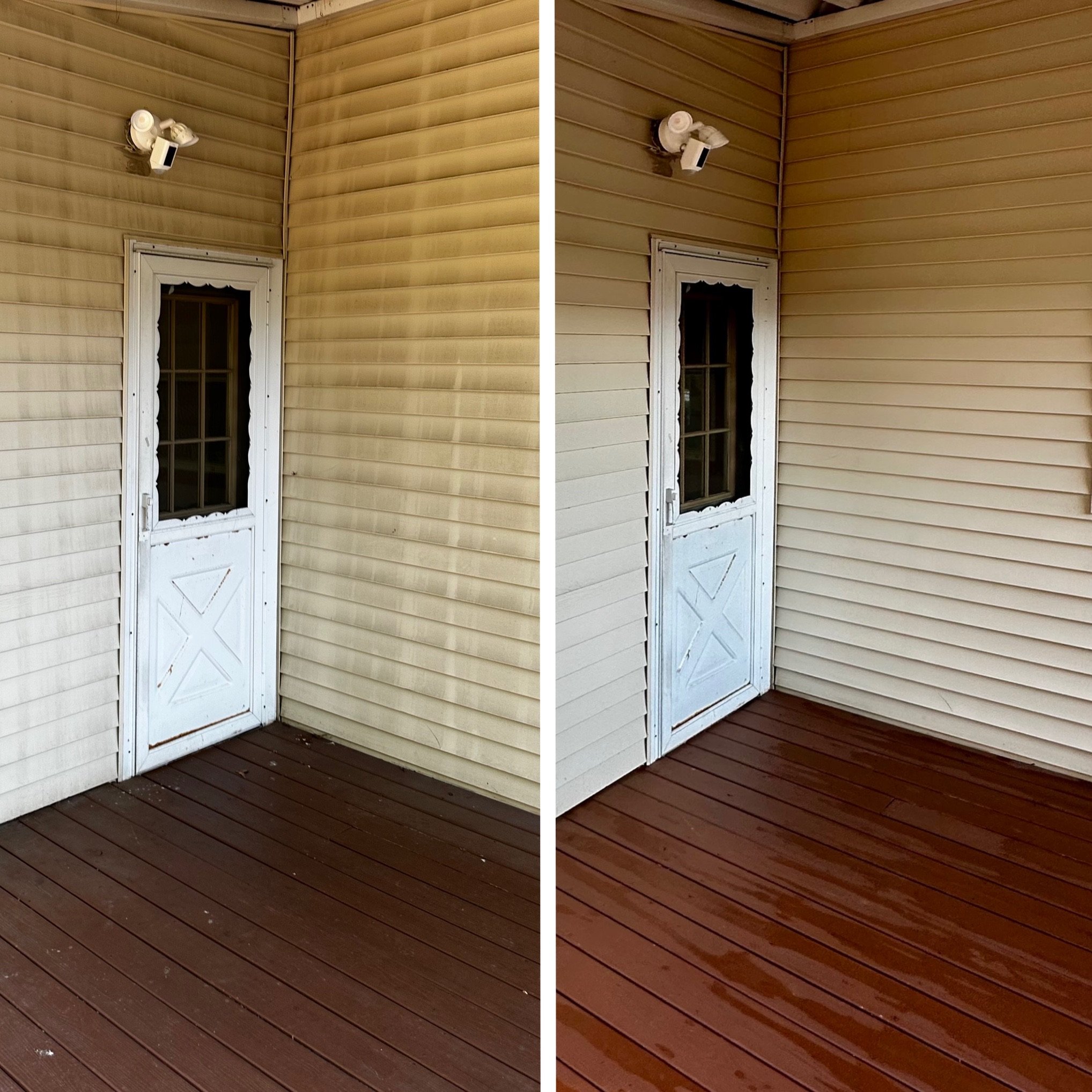 Siding and deck cleaning before and after