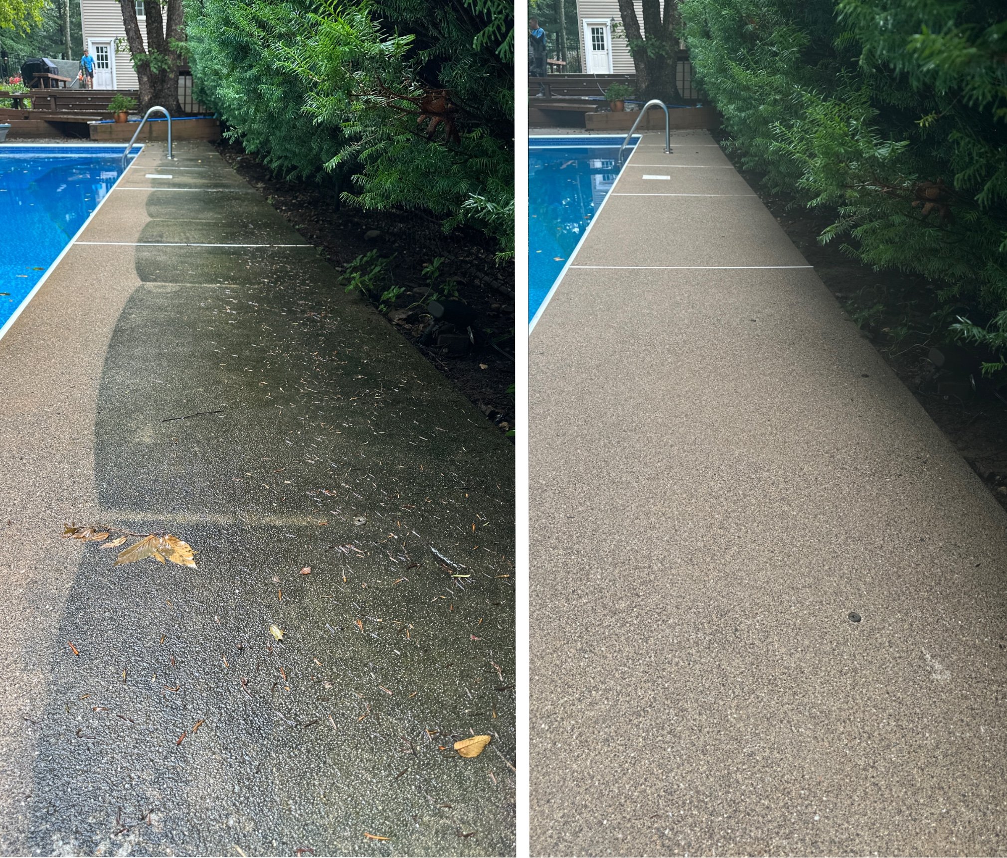 Concrete walkway cleaning before and after