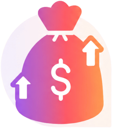 Money bag with dollar sign and two upward arrows representing financial growth or profit increase.