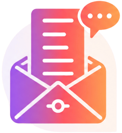 Colorful gradient icon of an open envelope with a letter and a speech bubble with three dots.