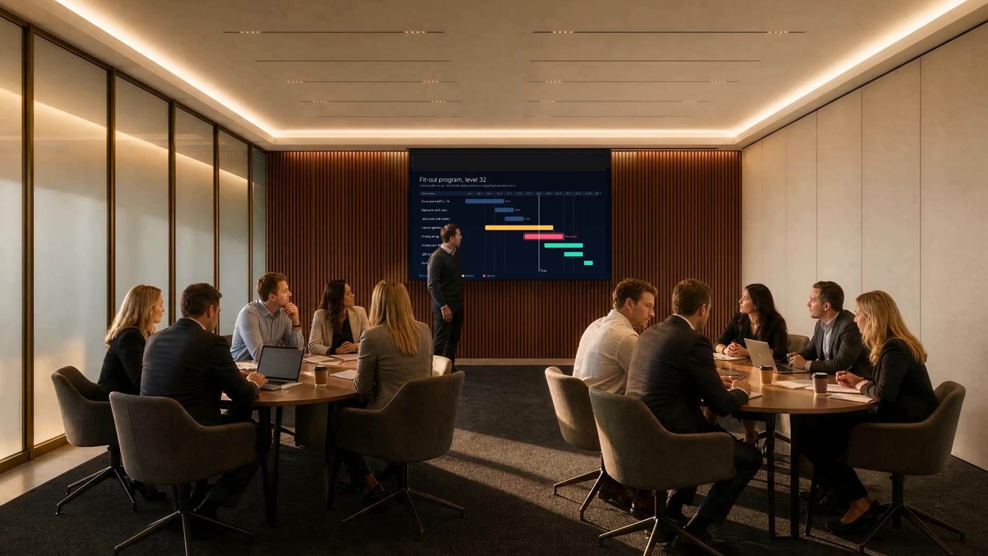 Visualisation of the room divided, with one display slid into its half of the room running as an independent 16:9 screen