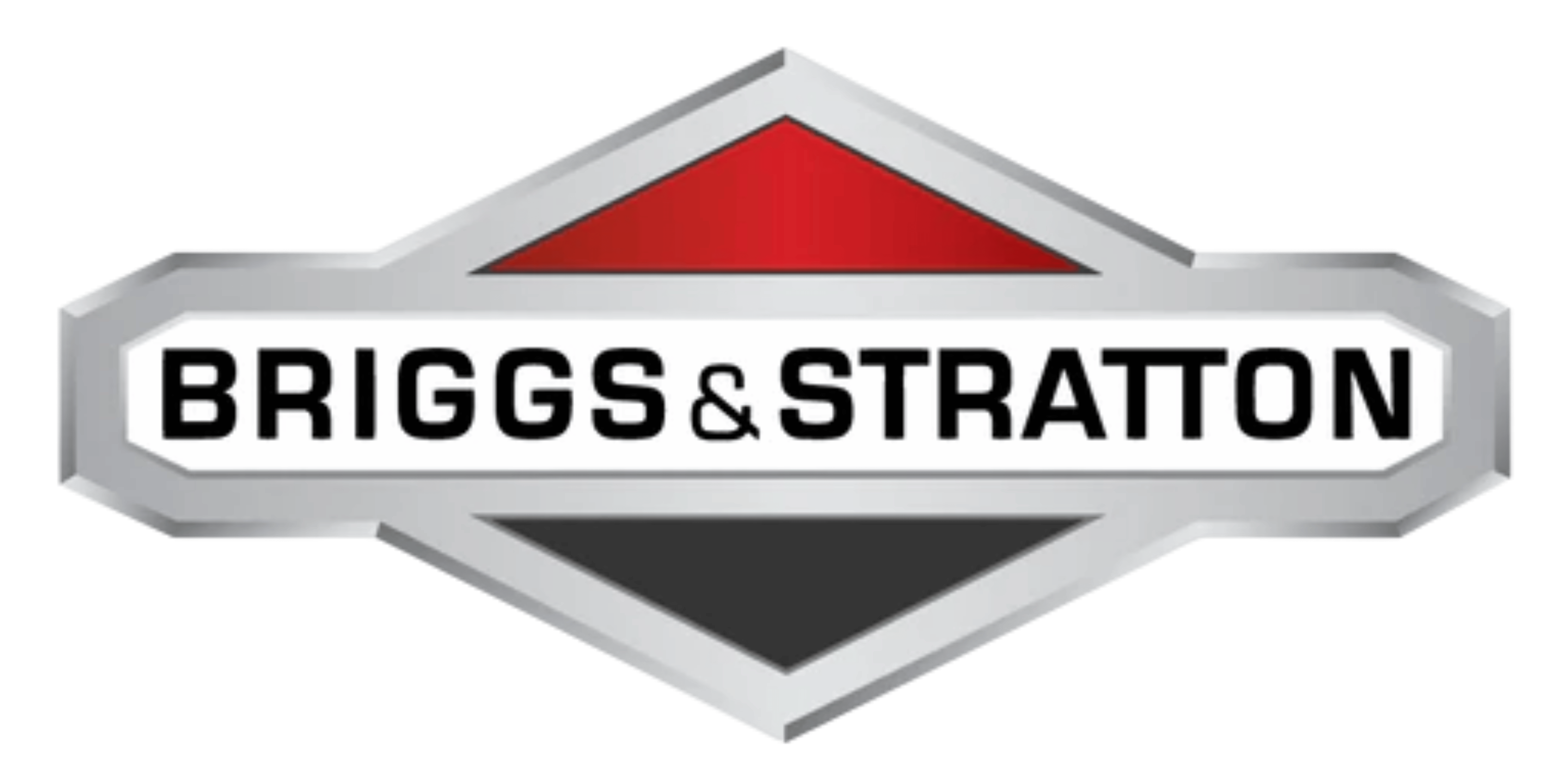 Briggs & Stratton text logo inside a silver diamond shape with red and black triangles.
