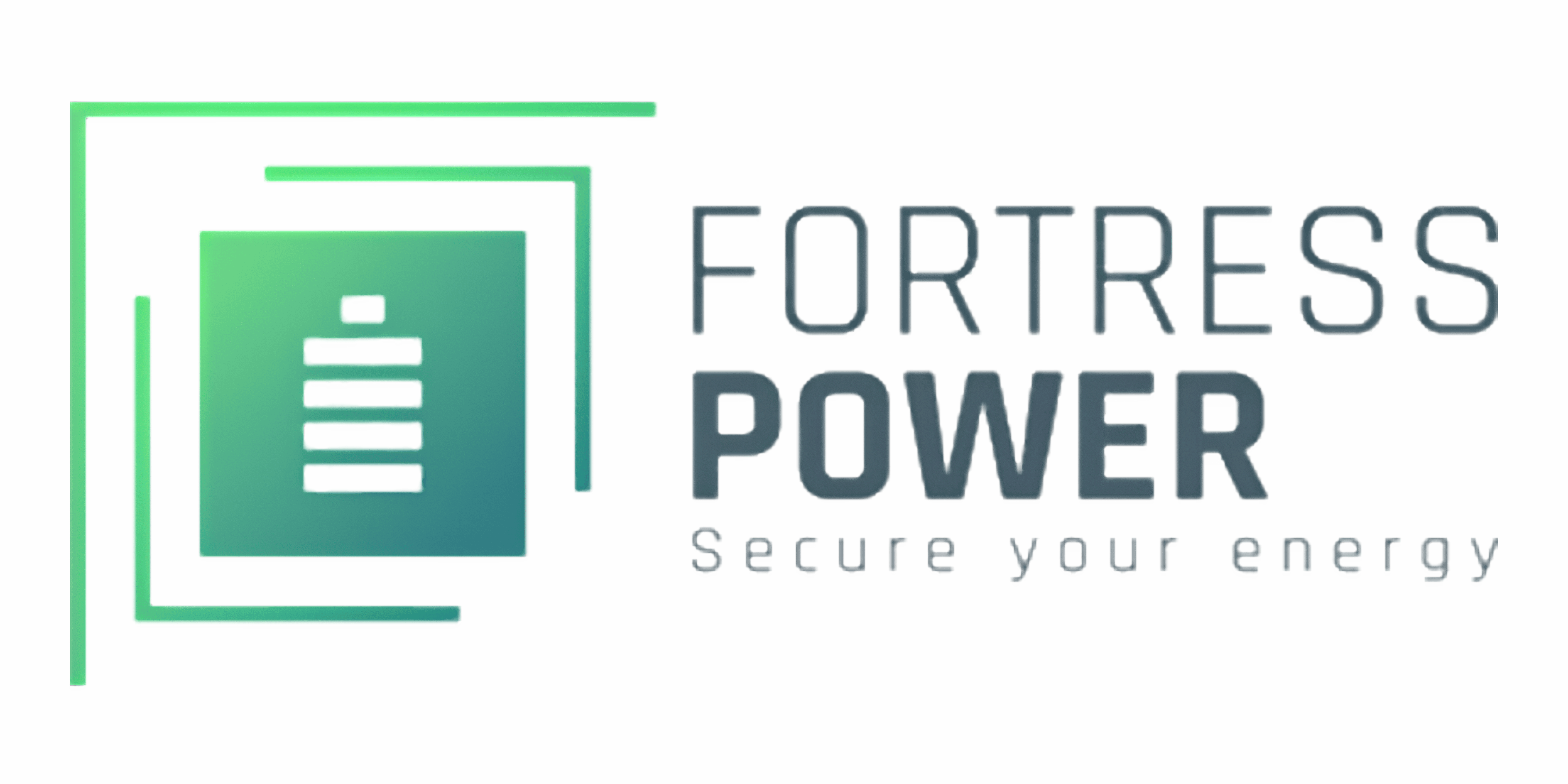 Logo of Fortress Power with tagline Secure your energy and a stylized square icon on left.