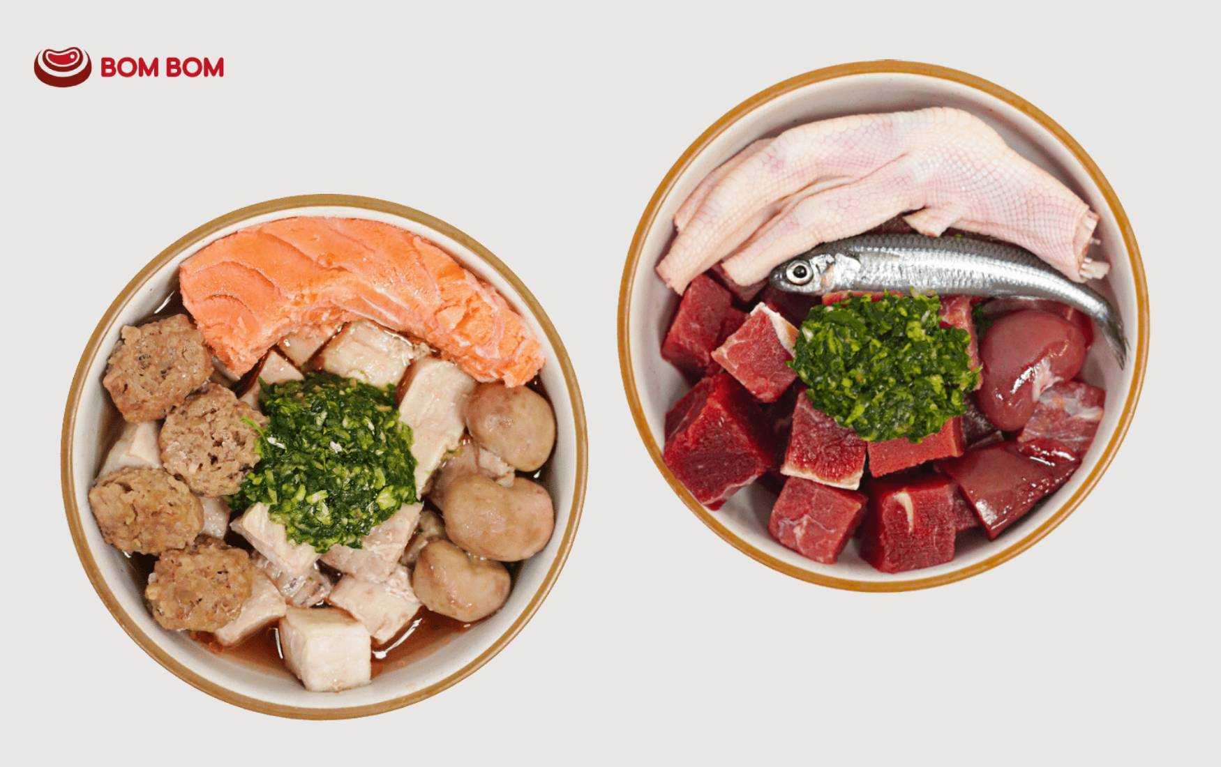 Natural raw and sous vide fresh pet meals compared side by side