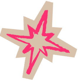A rough, hand-drawn magenta starburst shape with six uneven points on a beige background.