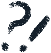 Dark blue inkblot resembling a question mark and an exclamation mark on a white background.