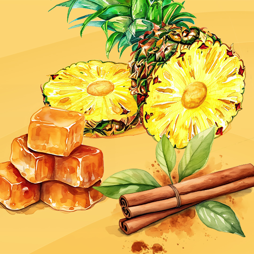 Ripe pineapple
Vanilla fudge
Toasted cinnamon