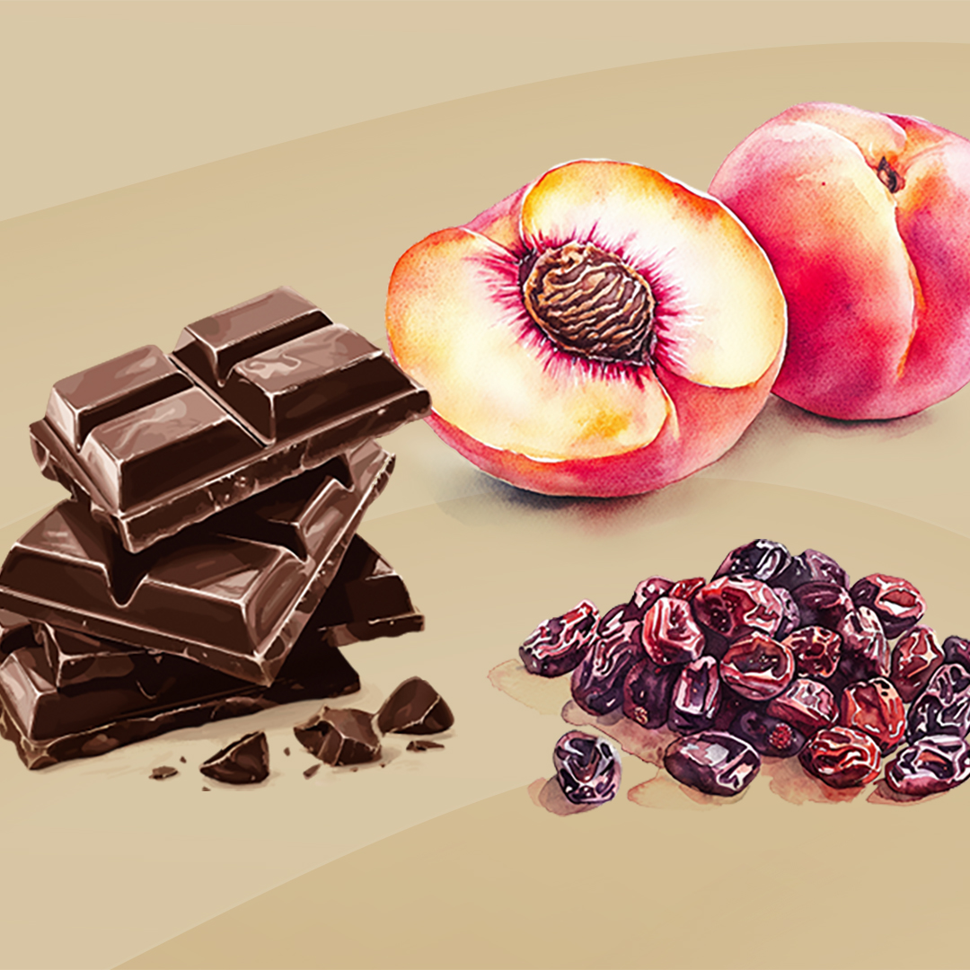 Dark chocolate
Peaches
Raisins