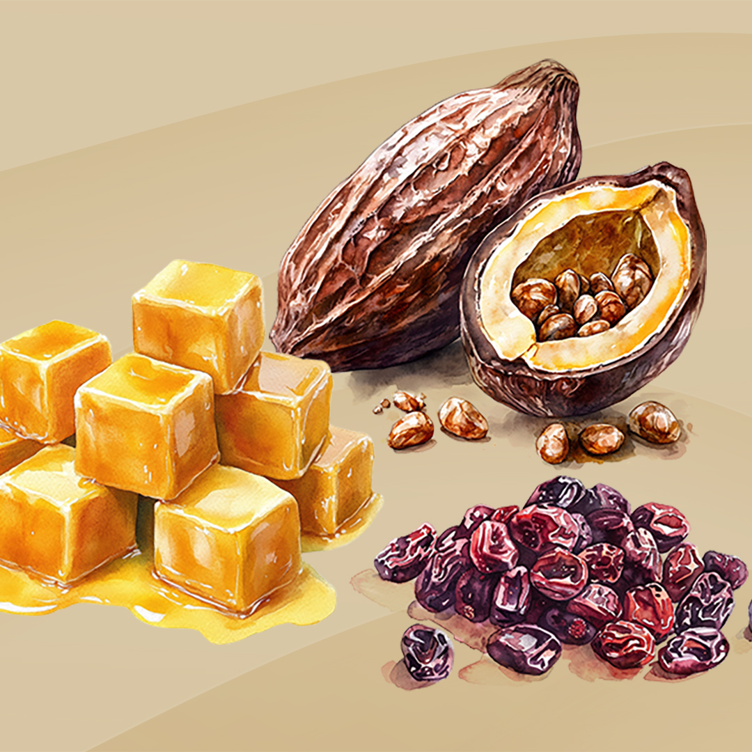 Dusty cacao
Caramel
Raisins