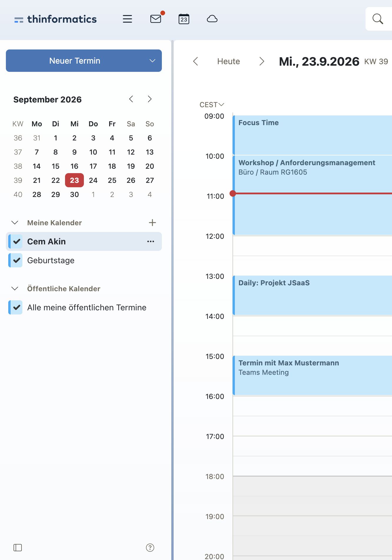 Kalender im Notfall-Arbeitsplatz