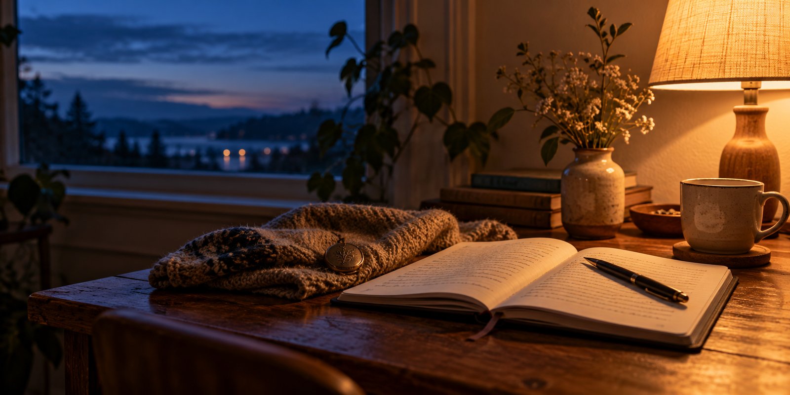 A person writing in a journal at a quiet desk