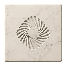Square marble tile with a carved swirling spiral pattern in the center.