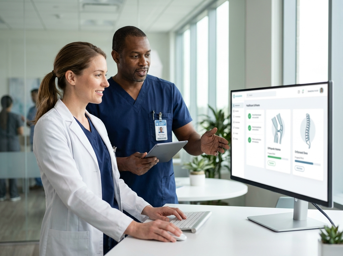 Two doctors sitting at computers