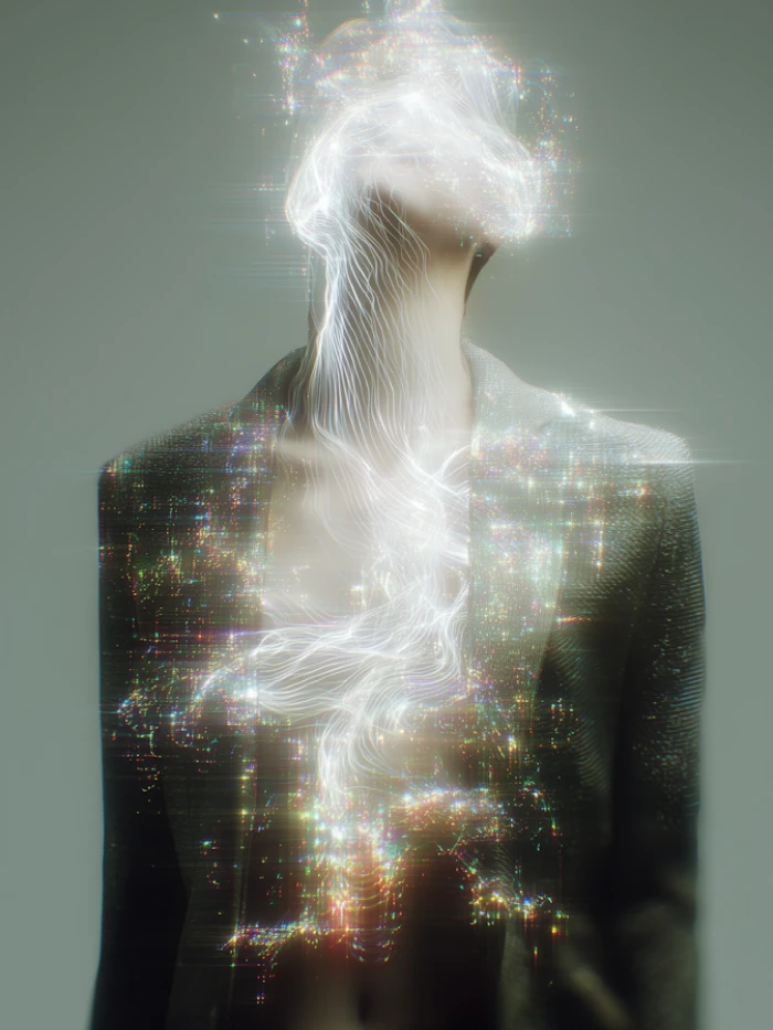 Abstract human figure made of glowing energy.