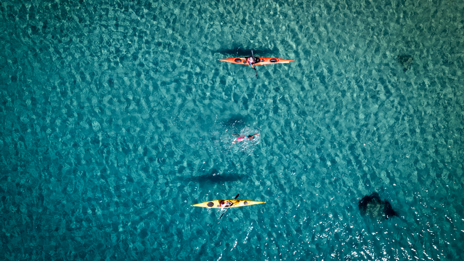 UltraSwim 33.3 #9 Greece, drone view of a safety kayak