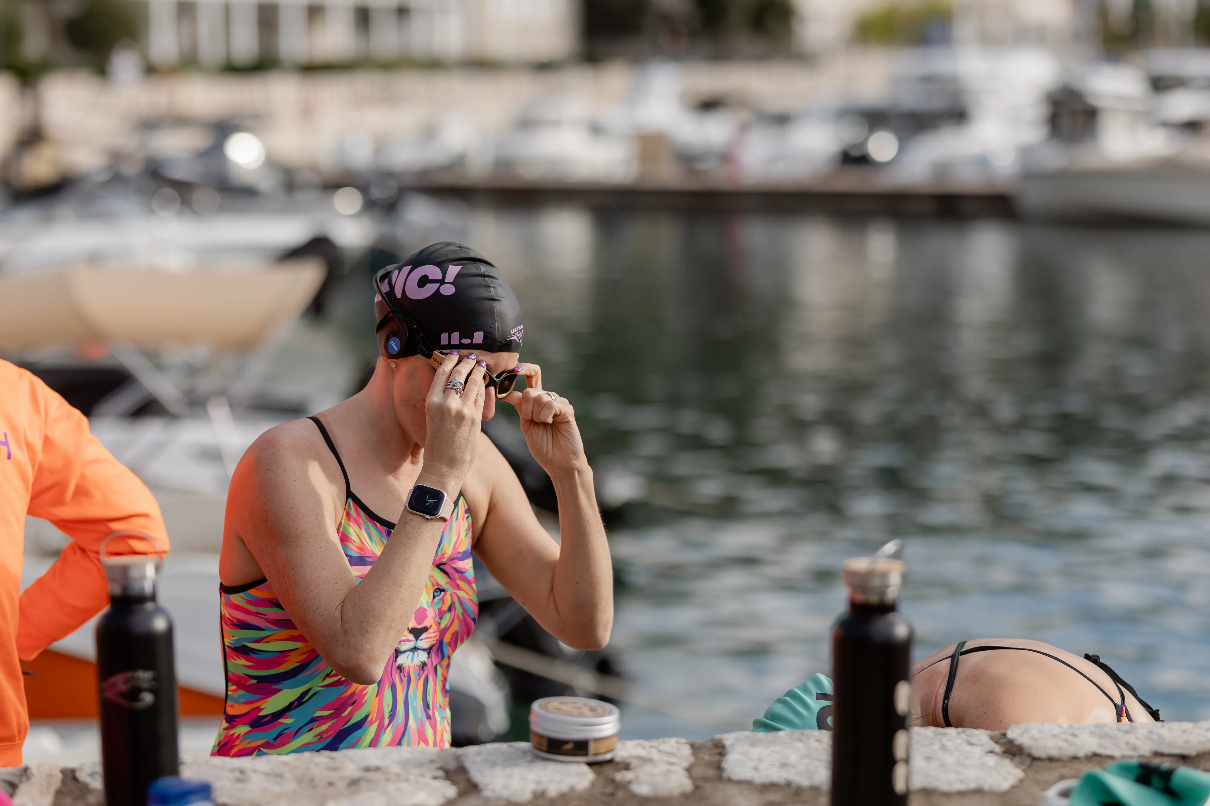 Swimmers in warm open water at an UltraSwim 33.3 event in Greece