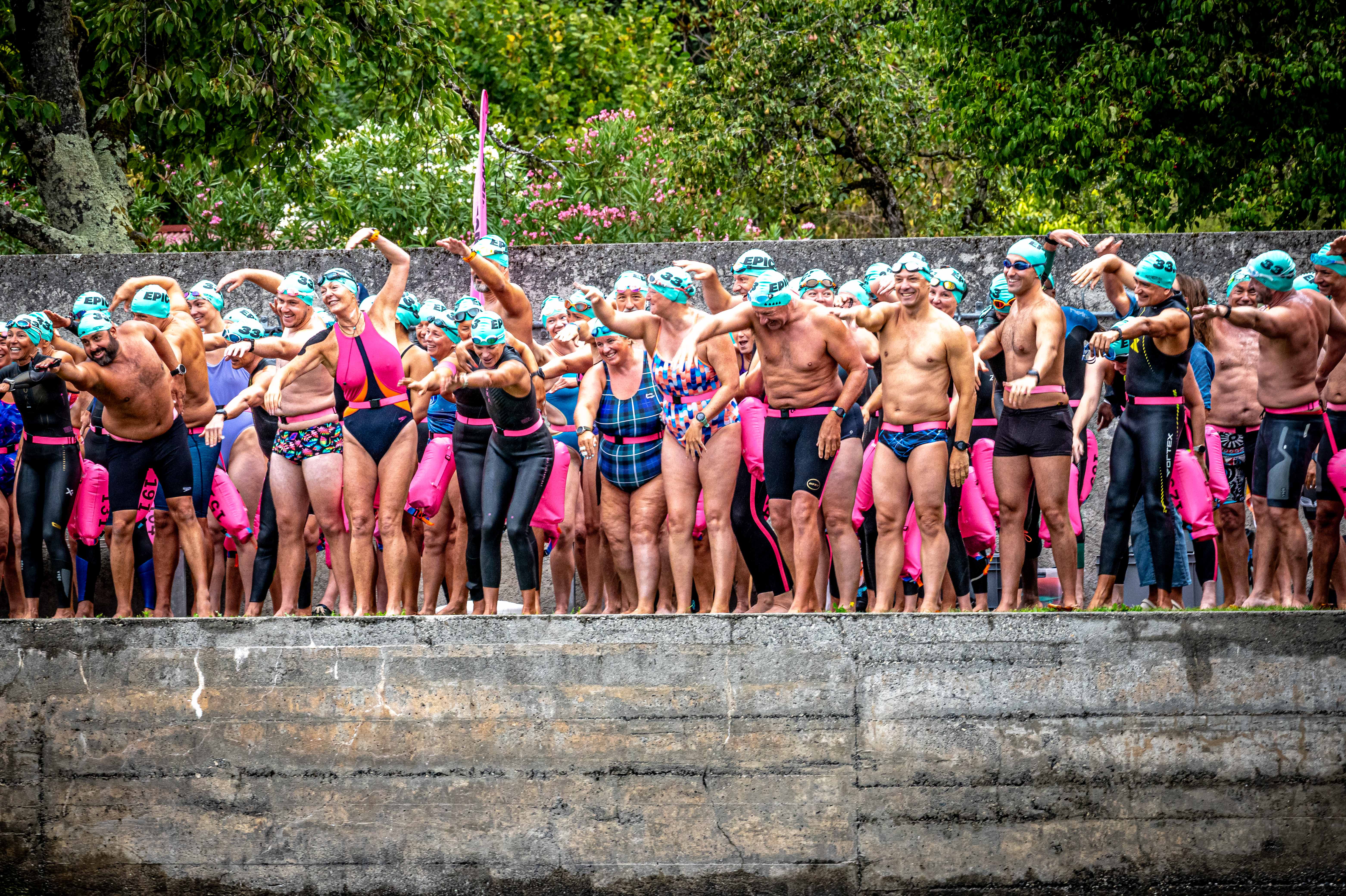 Swimmers in warm open water at an UltraSwim 33.3 event in Greece