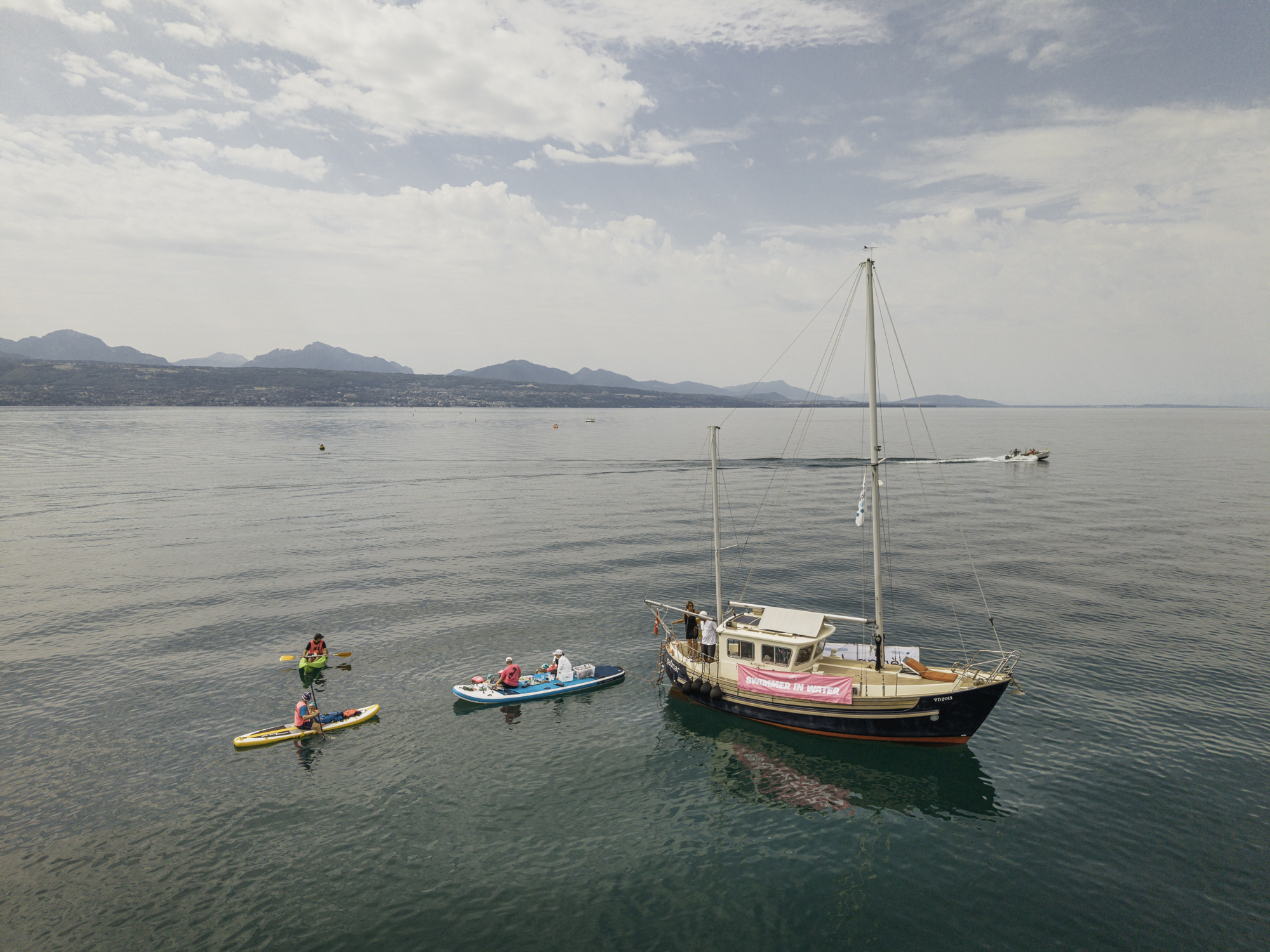 UltraSwim 33.3 #14 Switzerland, drone view of the feed station yacht