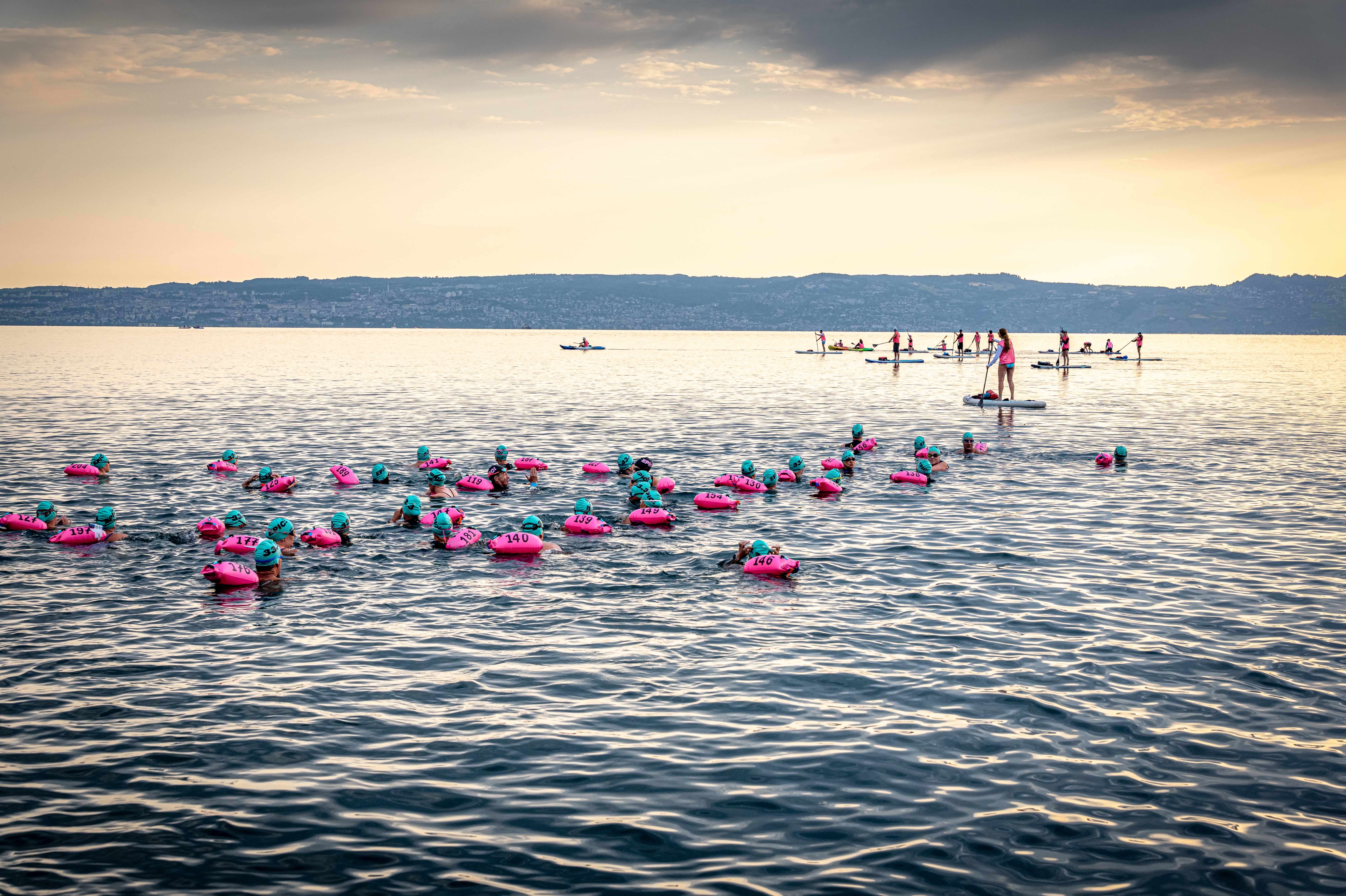 Swimmers in warm open water at an UltraSwim 33.3 event in Greece