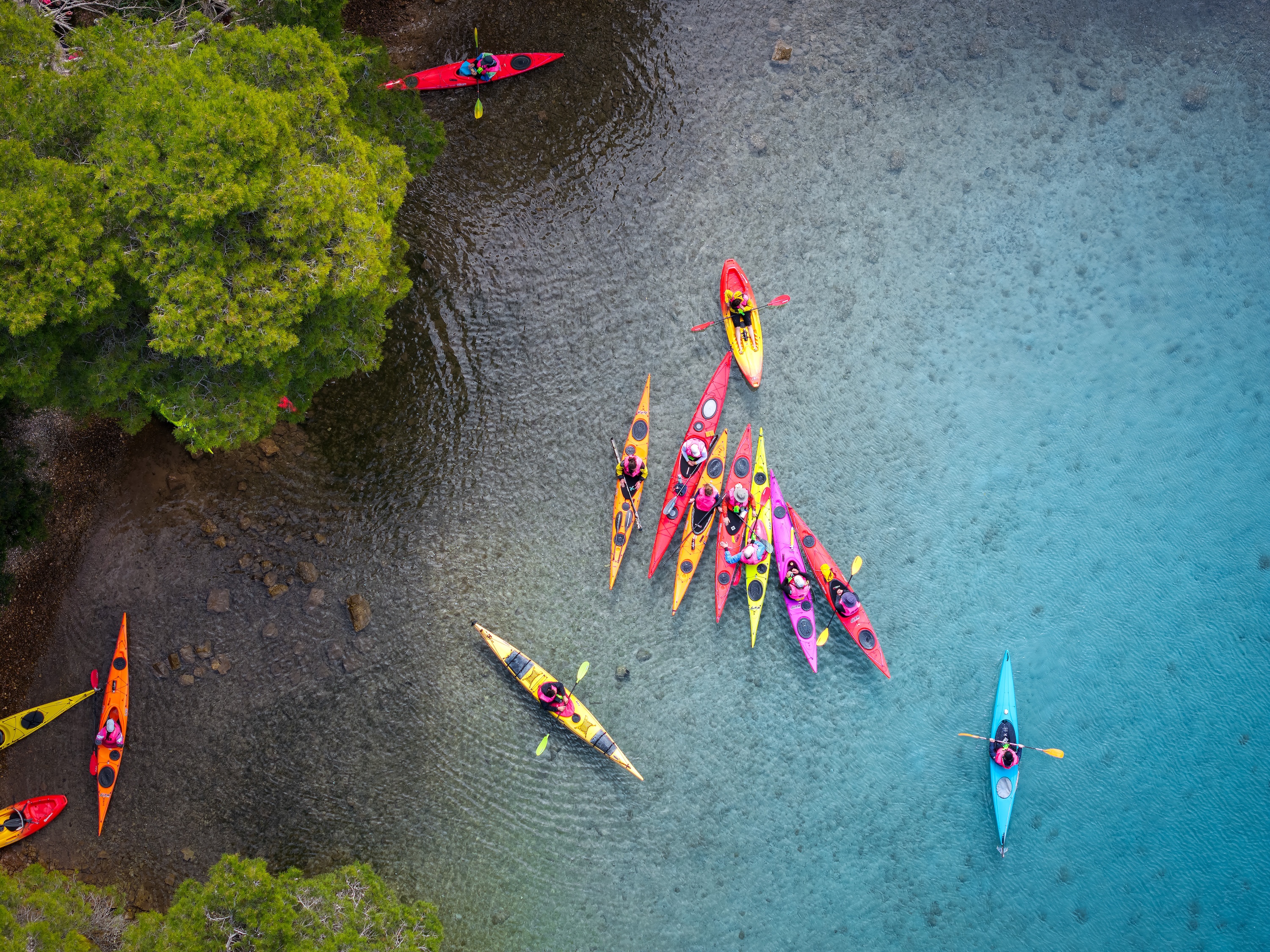 UltraSwim 33.3 #7 Croatia, drone view of a safety kayak