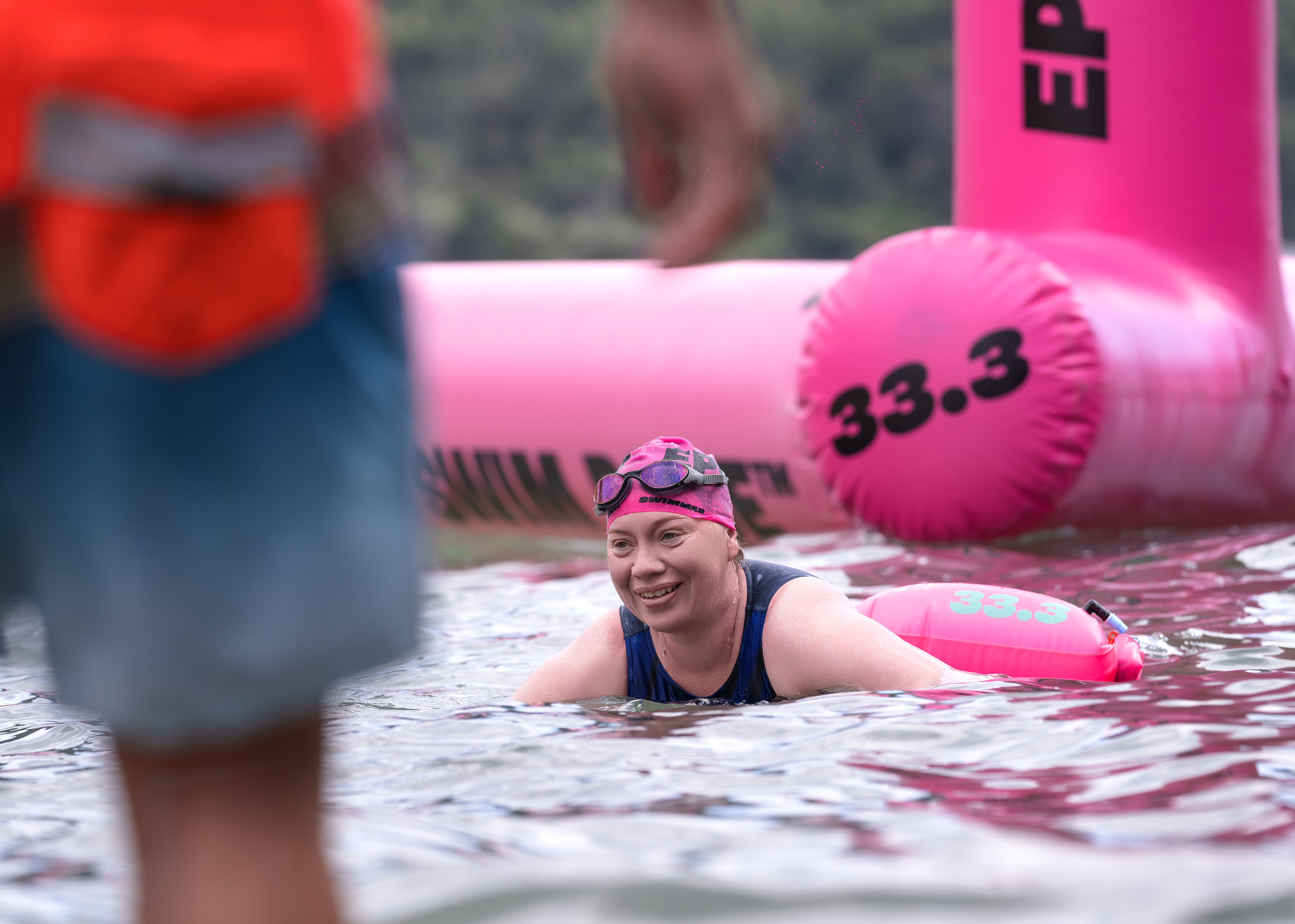 Swimmers in warm open water at an UltraSwim 33.3 event in Greece