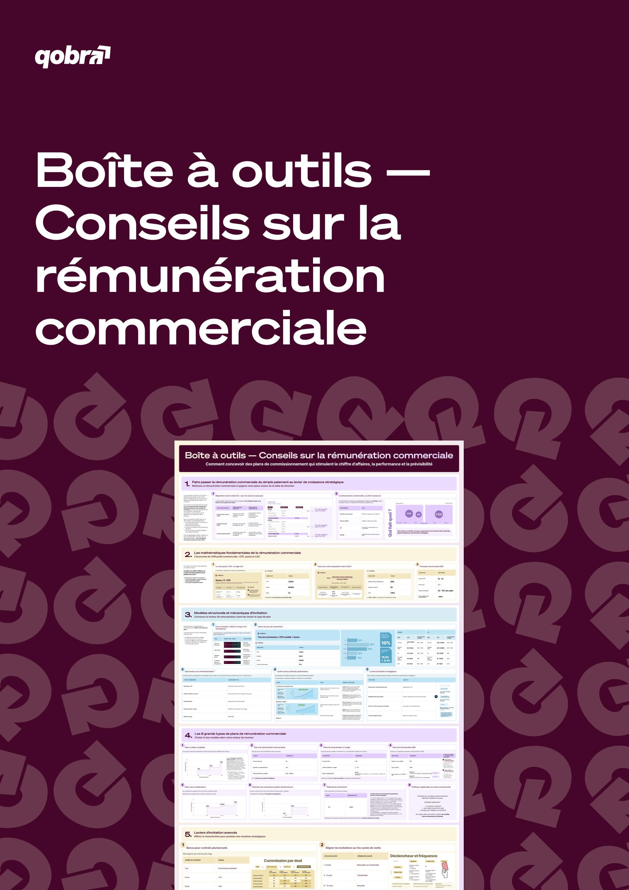 Couverture Qobra « Boîte à outils — Conseils sur la rémunération commerciale » avec une fiche en cinq parties