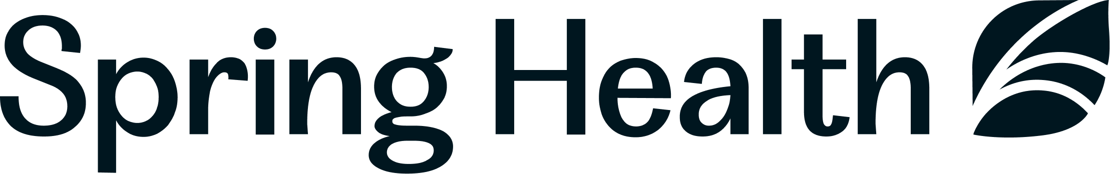 Spring Health logo with black text and a stylized leaf design on the right.