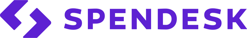 Spendesk logo with purple geometric shapes forming two arrows pointing toward each other, followed by the word 'SPENDESK' in bold uppercase purple letters.