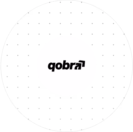 The word 'qobra' in bold black lowercase letters, centered inside a white circle, with a small square and line graphic integrated with the letter 'a'.