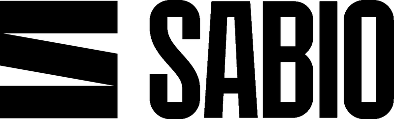 Black geometric logo mark with three horizontal bars and a triangle next to bold uppercase text reading 'SABIO'.