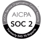 Silver circular emblem with the text 'AICPA SOC 2 Type II Certified SAS 70 Reviewed' around the edges.