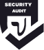 Black and white graphic with the words 'SECURITY AUDIT' above a checkmark and magnifying glass symbol.