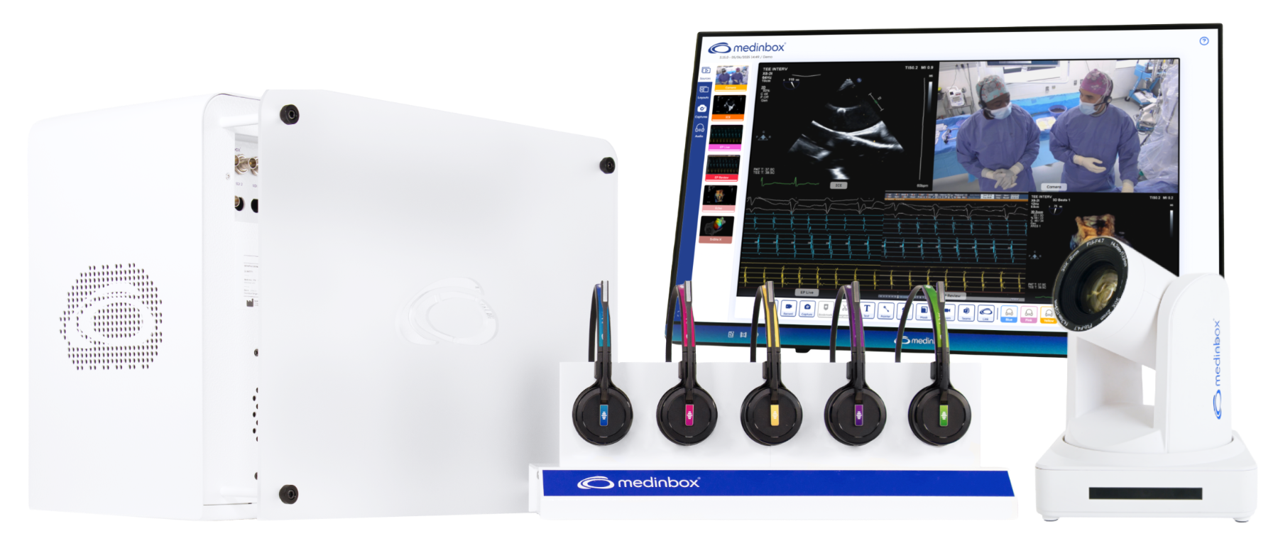 Medinbox integrated capture system: appliance, wireless headsets, console with multi-source synchronized video and robotized camera
