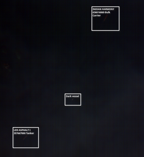 CogniSAT-6 Identifies Ships in Singapore port the Indian Harmony and Leo Asphalt and a Dark Vessel