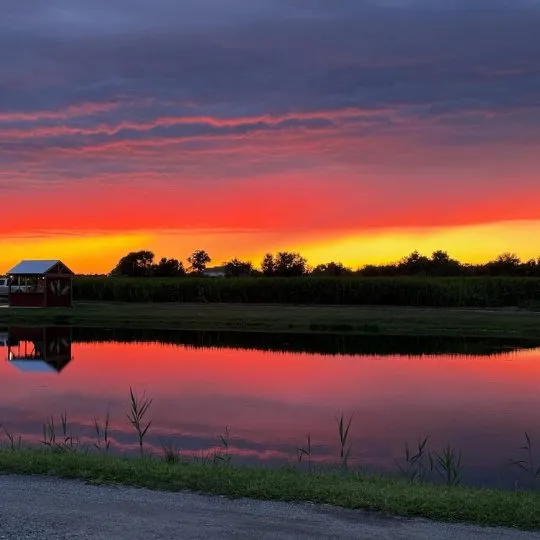red-barn-farm-fall-sunset-pond-view