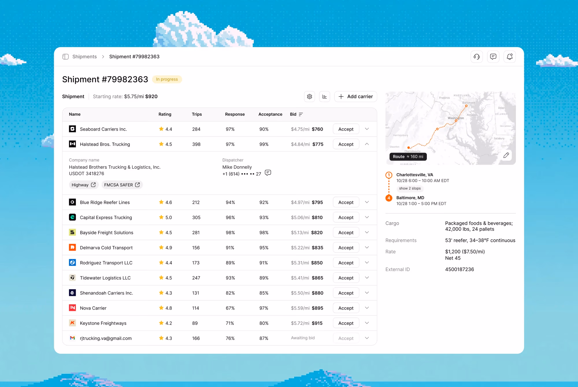 Freight Procurement interface